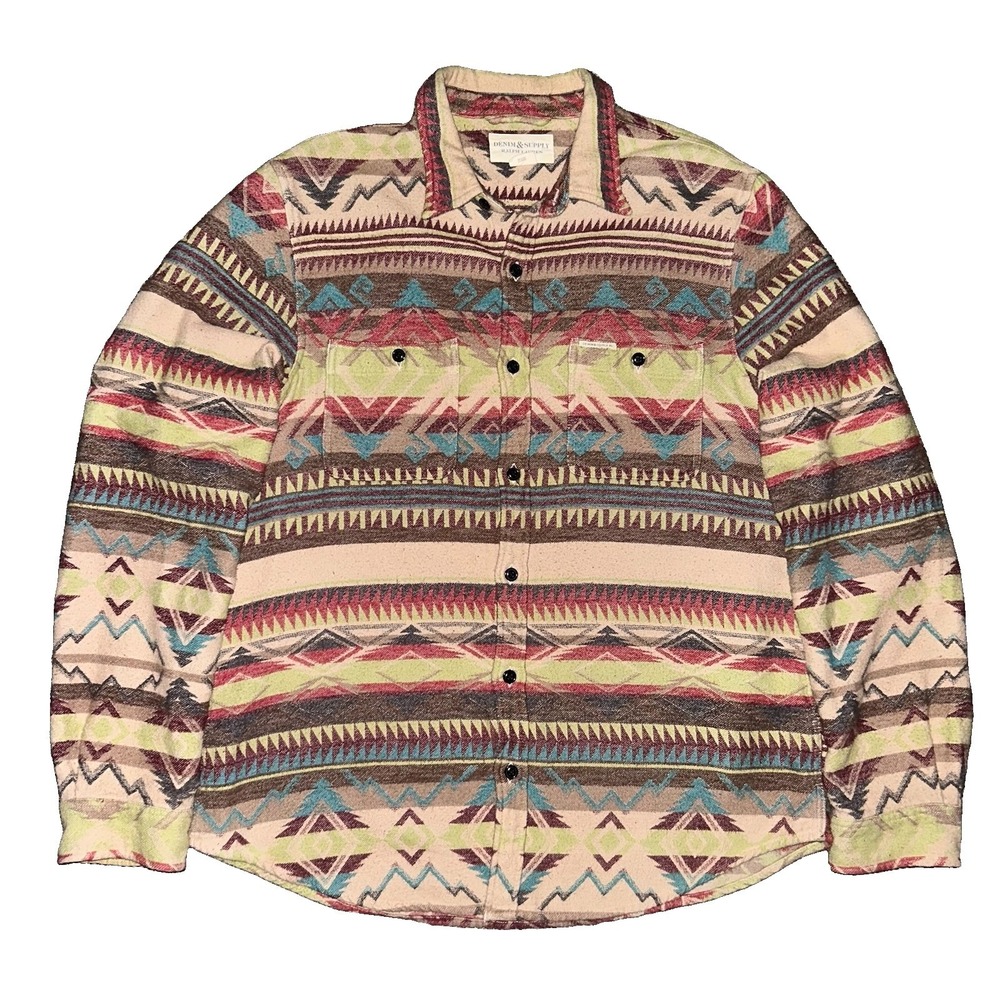 Vintage Denim & Supply Ralph Lauren Mens Aztec Western Print Button Shirt Large